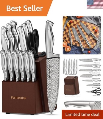 Knife Set, 15-Piece Kitchen Knife Set with Block, Built-in Knife Sharpener, G...