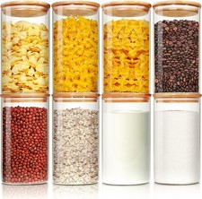 Glass Jars with Bamboo Lids 28 floz Set of 8 , Glass Canisters with Airtight