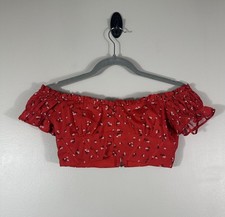White Fox Top Small Red Floral Crop Corset Bustier Cottage Festival Coquette