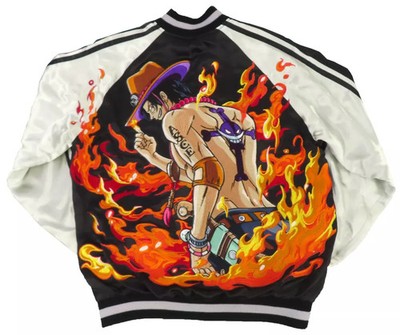 One Piece Clothing Ace of Fire Fist Reversible Sukajan Black L size '' x Switch