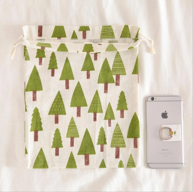 Christmas Tree Design Cotton Drawstring Storage Bag - Large