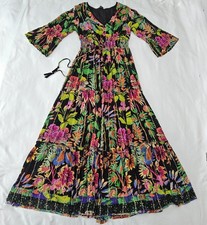 Anthropologie Me 2 Magic Metallic Tiered Lined Floral Boho Dress Sz M