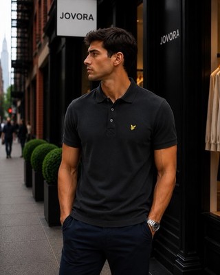 Lyle & Scott Polo Shirt Mens Black Gold Eagle Logo Pique Cotton Size M