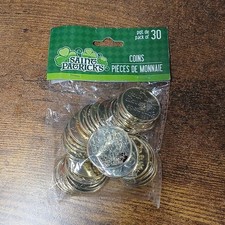 New 30 pack St Patrick's Day GOLD COINS Irish "FOUR LEAF CLOVER FOR GOOD LUCK"
