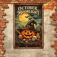 Outdoor Happy Halloween Porch Sign Pumpkin Metal Tin Decor Wall Plaque 8x12