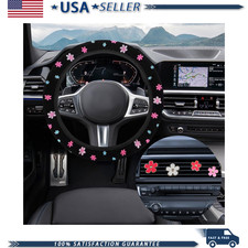 Cute Embroidery Flower Steering Wheel Cover Non-slip Floral Steering Wheel Prot