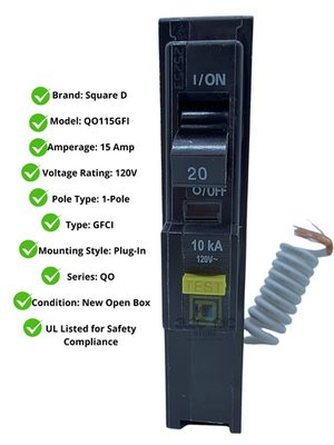 #ad Square D QO115GFI 15A 1 Pole 120V Plug In GFCI Circuit Breaker NEW Open Box $43.04