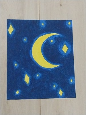 Sindy Fuhr Oil Pastel Drawing 8x9.5 Inch Nature Sky Pop Art Title The Moon 
