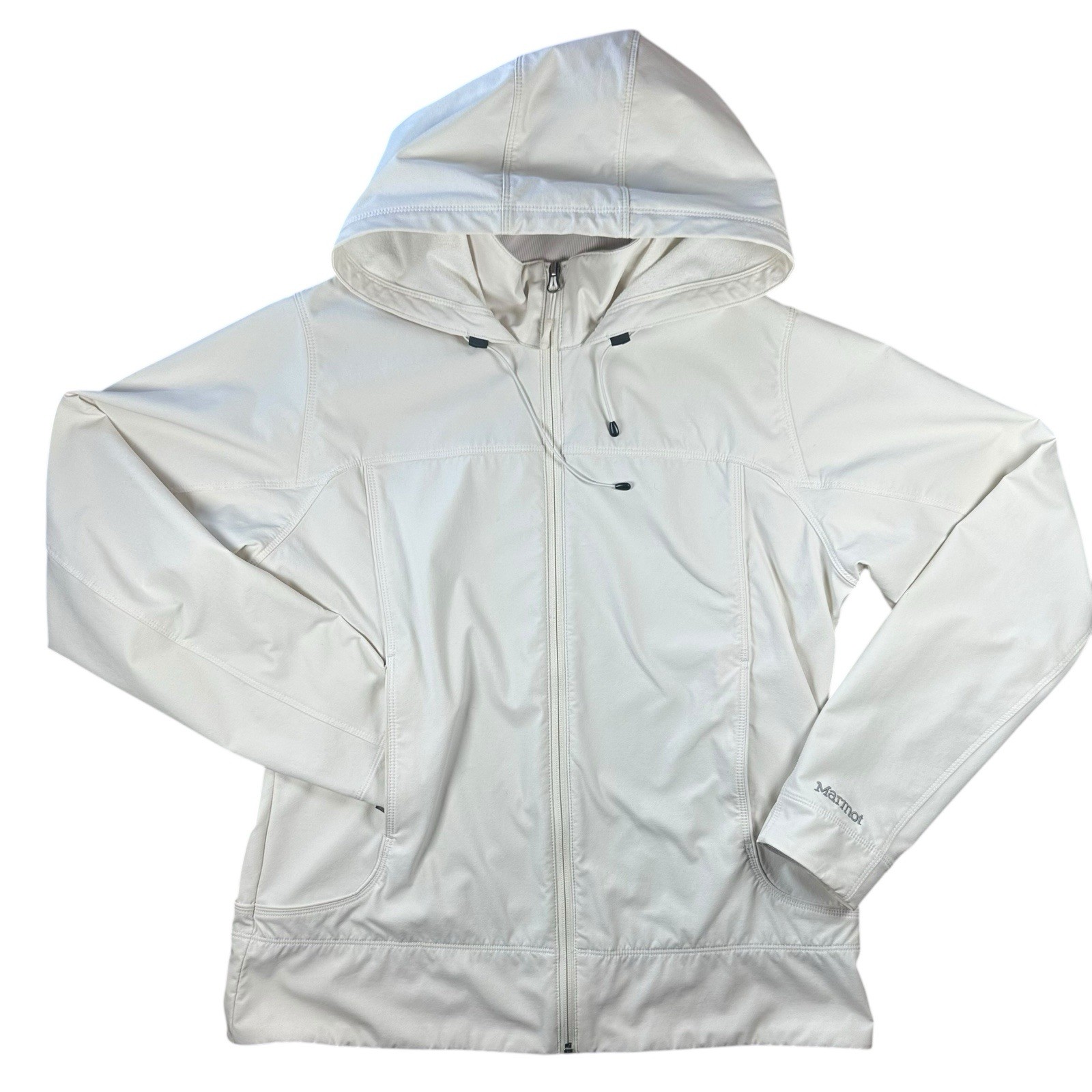Marmot Women’s XL Softshell Hooded Jacket Cream White Full Zip Windproof Outdoor