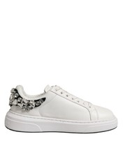 John Richmond White Rhinestone Embellished Sneakers Women's Shoes