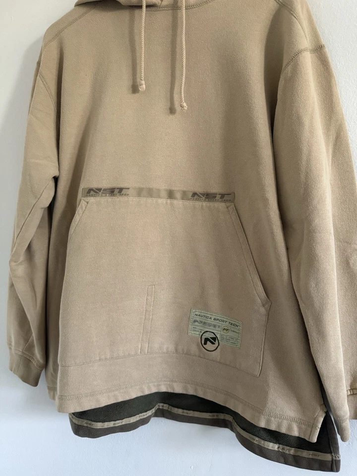 Moletom com capuz vintage anos 90 Y2K Nautica Sport Tech estilo militar bronzeado médio skatista folgado - Imagem 3 de 4