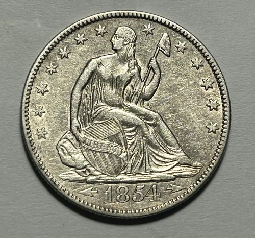 1854 O SEATED LIBERTY HALF DOLLAR AU DETAIL