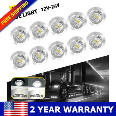 3/4'' Strobe+Steady Marker Lights White Dual Function 12V 24V Warning Flash Light