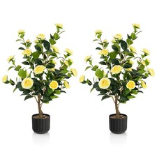 2-Pack 38'' Artificial Camellia Tree Faux Floral Plant for Decoration Yellow