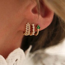 Stainless Steel Hoop Earrings Simulated Zirconia Gold Plated Huggie Jewelry 3PCS