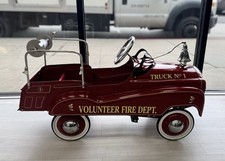 Vintage Style Pedal Fire Truck Metal Ride On Toy Volunteer Fire Dept Truck No 1