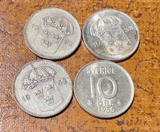 4x Sweden 10 Ore 1935, 1938, 1942, 1955