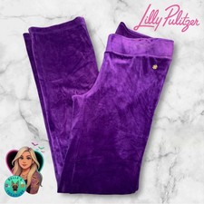 Lilly Pulitzer Dorsey Velour Pants Small Purple Velvet Relaxed Fit Low Rise Y2K
