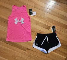 NEW Under Armour Youth Big Girl Tank Top Drawstring Short Set, Pin YM
