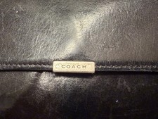 Vintage Coach Smooth Black Leather Clutch Wallet Brass hardware