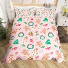 Christmas Comforter Cover Cartoon Snowman Christmas Tree Bedding Set Gingerbr...