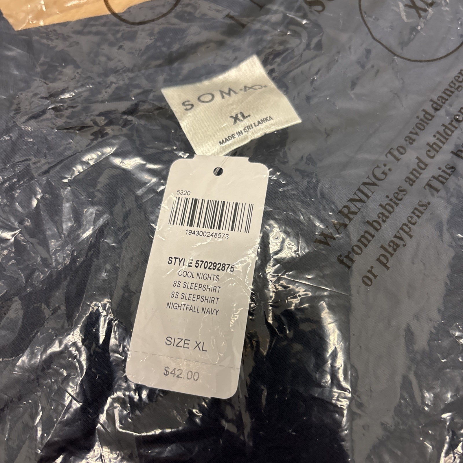 NWT SOMA Women's Size XL Cool Nights Sleepshirt Pocket Short Sleeve Navy