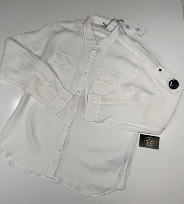 CP Company 301A Langarm Leinenhemd in Weiß - Reg Fit - Small. / P2P 21''.