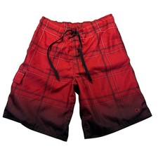 Ocean Pacific OP Board Shorts Mens L Red Black Plaid Mesh Lined Swim Trunks