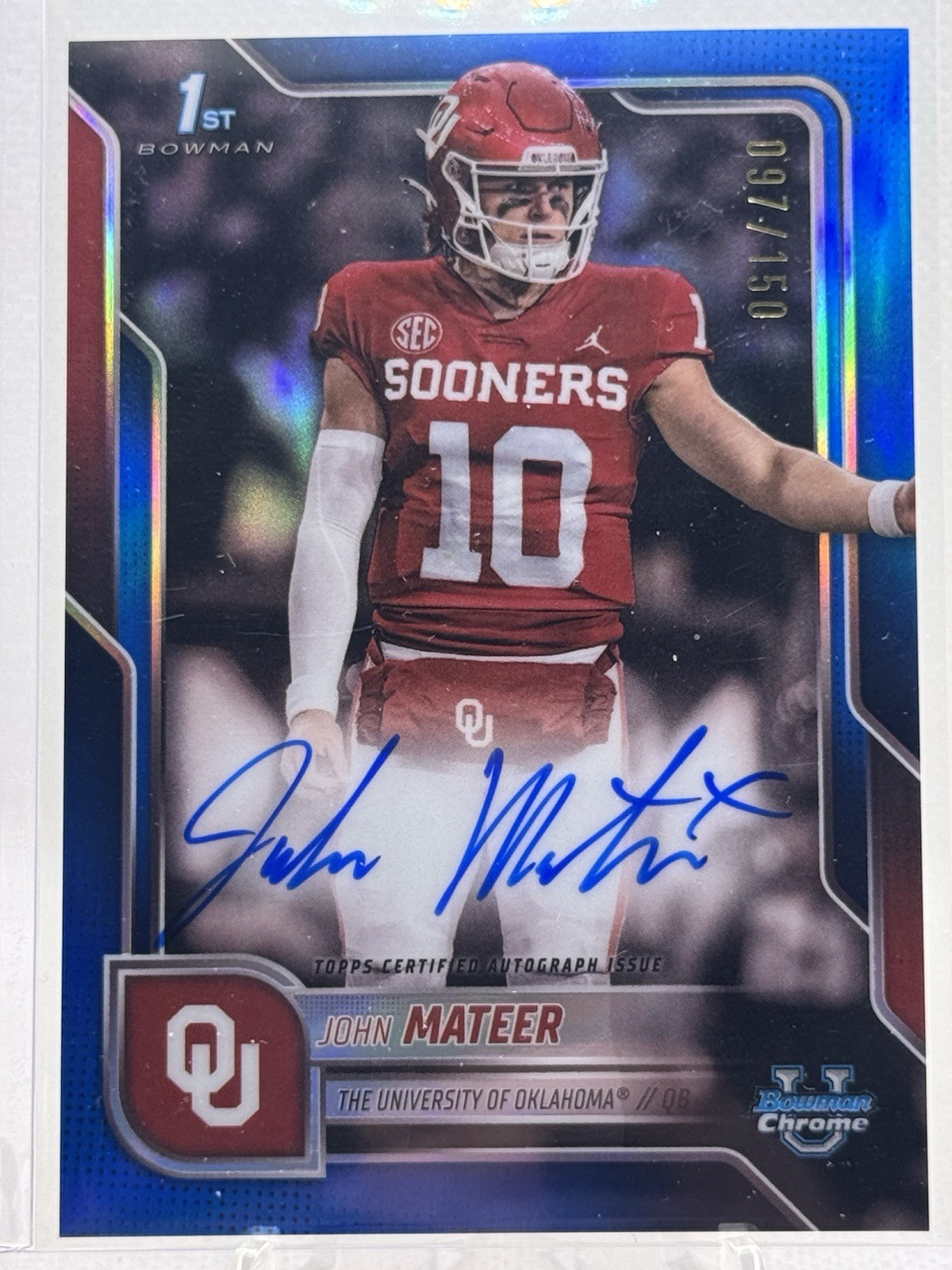 JOHN MATEER (1st Blue Mini Diamond Auto 097/150) 2025 Bowman Chrome U ON CARD