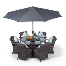 Arizona 6 Seater Round Rattan Garden Dining Table & Chairs Set Patio Furniture