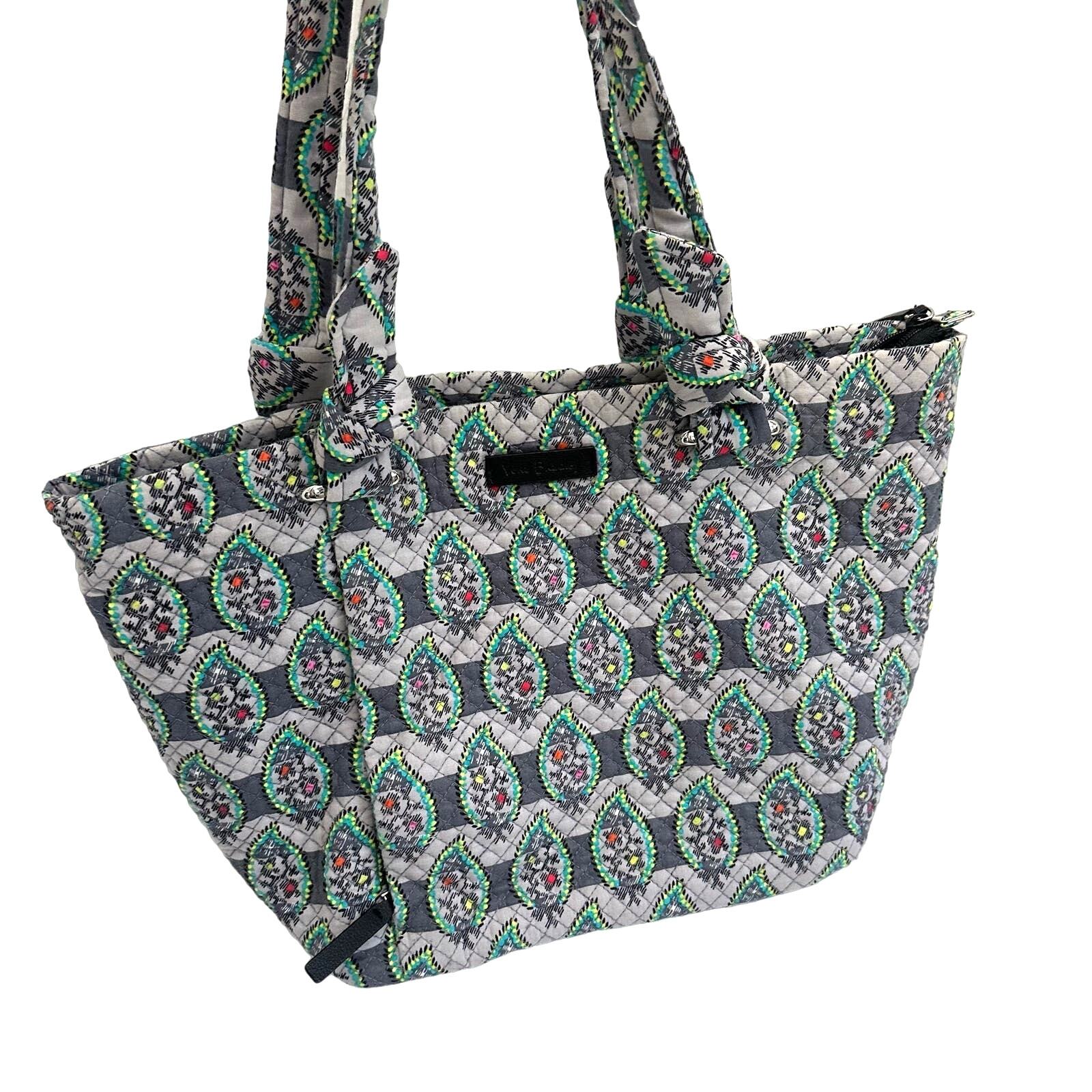 Vera Bradley Hadley East West Quilted Tote Bag Grey Paisley Stripe