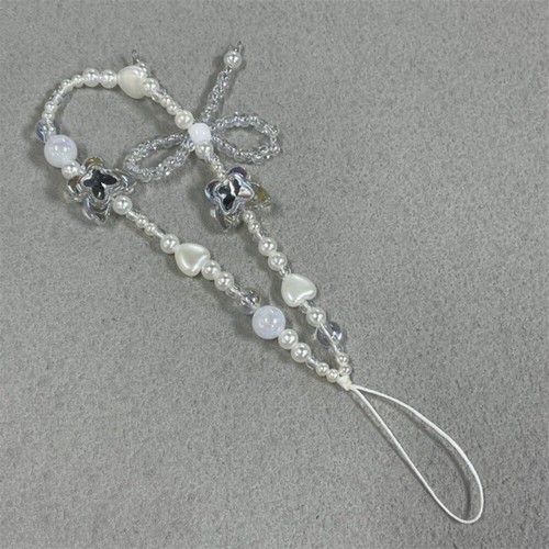Clear Pearl Bow Cell Phone Chain Cute Keychain Pendant Luggage Pendant - Photo 5 sur 12