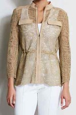 $528 ELIE TAHARI Lace Utility Jacket S Sand Castle Brown See-Through
