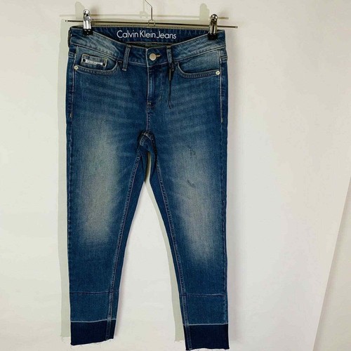 New Calvin Klein Jeans Womans Sz 27 Distressed Skinny Ankle Length CK Denim Blue - Picture 2 of 8