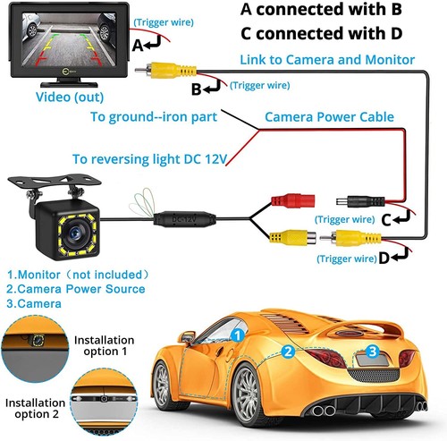 For Honda Toyota Car Rear View Backup Camera License Plate Reverse Night Vision - Picture 9 of 9