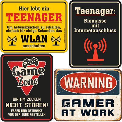 Blechschilder lustige Sprüche Teenager Junge Geschenke Gamer WLAN Gaming Schild