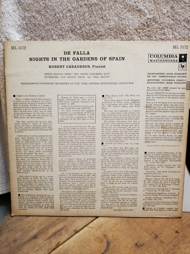 De Falla: Nights in the Gardens of Spain 1957 Vintage Vinyl Record Used - Picture 4 of 7