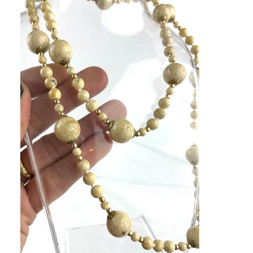 Natural Stone Beige Beaded Necklace 31" Long Various Size Beads - Picture 9 of 12