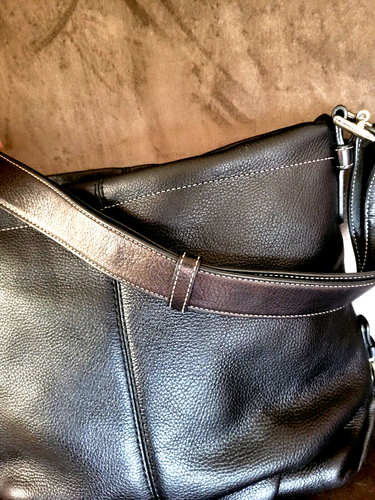 Coach Leather Shoulder Hobo Duffle Bag Black Top Zip Silver tone Accents - Picture 13 of 20