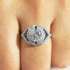 2Ct Round Cut Lab-Created Diamond Art Deco Annivsary Ring 14K White Gold Plated