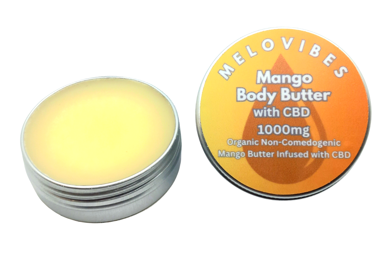 Melovibes Skin Relief Rub Mango Body Butter w/ 1000mg CBD - Soothe Damaged Skin