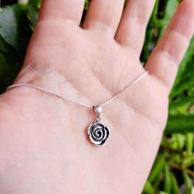 New Solid 925 Sterling Silver Rose Necklace