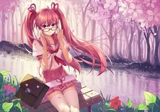 Landscape anime girls forest flowers long hair redhead Custom Gaming Mat Desk