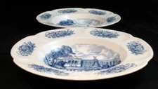 Johnson Brothers Royal Homes of Britain Blue Group of 2 Large Rim Soup Bowls