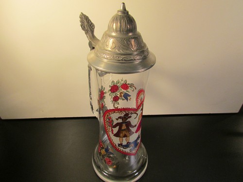 Vintage 0.5l beautiful German Hand Painted Glass Beer Stein w/ Pewter Lid - Picture 5 of 7