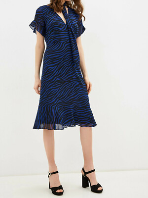 NWT $175 Michael Kors Tiger Georgette Tie Neck Midi Dress