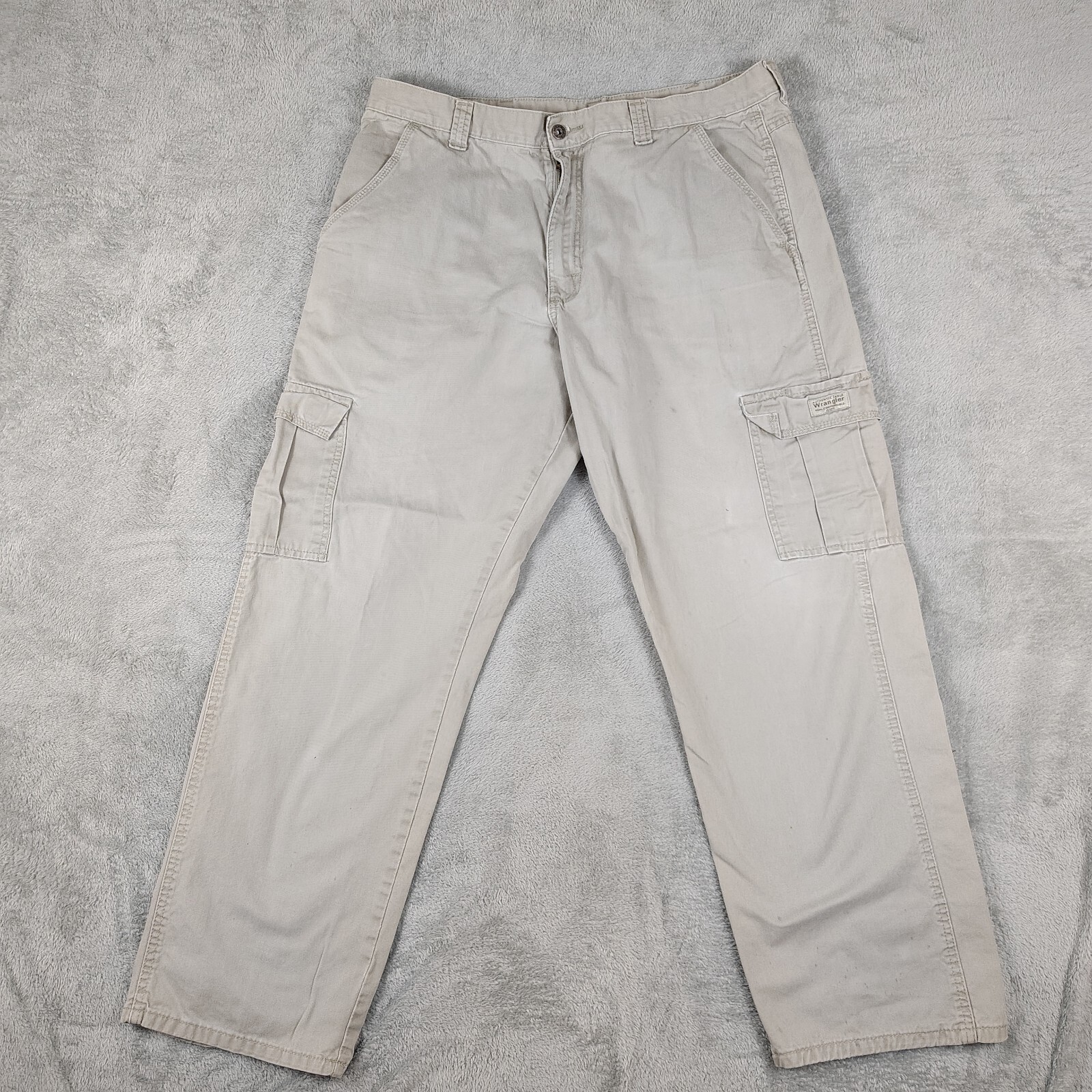 Wrangler Authentic Issue Mens Khaki Tan Work Pants Cargo 38X32 Stains*