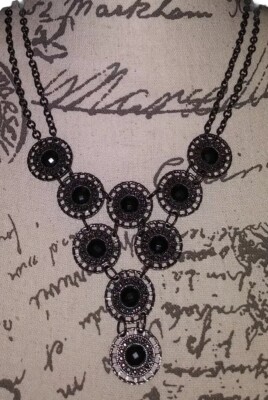 Black Beaded Double Chain Y Necklace Bohemian Chic Boho Hippie Statement Jewelry