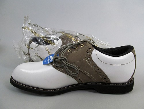 Dunlop Golf Shoes Mens 9.5 White Brown Leather Spikeless Green Friendly M4950CS - Picture 4 of 6