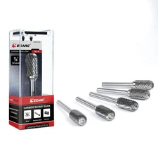 EZARC 5PCS Tungsten Carbide Rotary Burr Set, SC-5 Double Cut Carbide Burr 1/4...